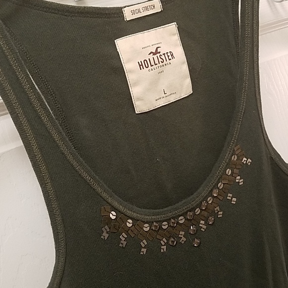 Hollister Tops - Green Rib-knit Embellished Tank Top